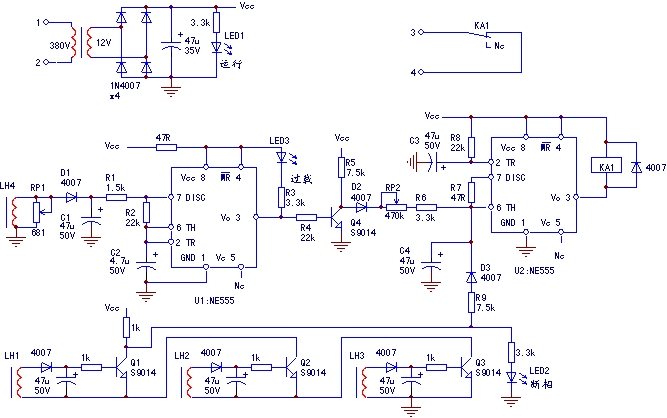 電動(dòng)機(jī)斷相過載保護(hù)器整機(jī)電路